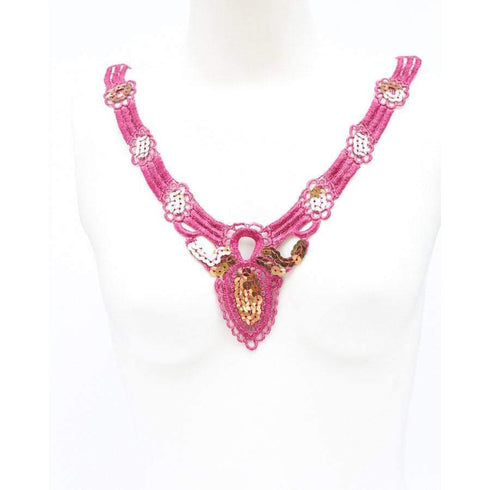 Magenta and Gold Lace Applique with Sequins  APP00048